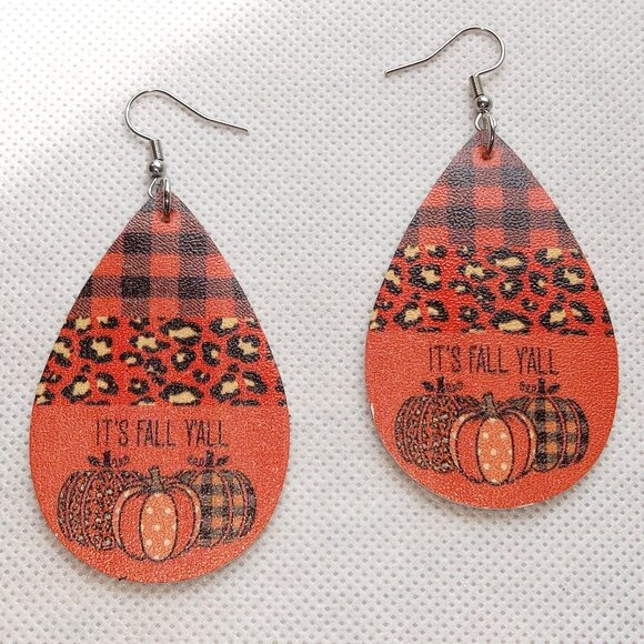 Fall Earrings, Teardrop Earrings, It's Fall Y'all, Ladies Fashion Earrings - Picture 2 of 3